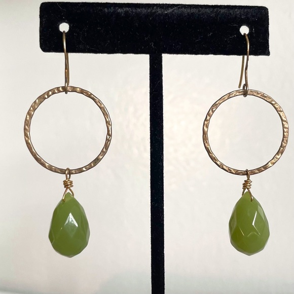 Green and Gold Drop Earrings - Picture 1 of 2